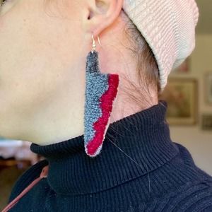 Bloody Knife Halloween Punch Needle Earrings Handmade Lightweight